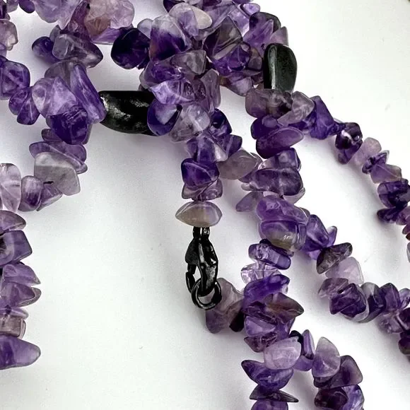 Tumbled Amethyst Necklace Single Strand Sterling Silver Beads 38" L Purple VTG - Picture 12 of 12